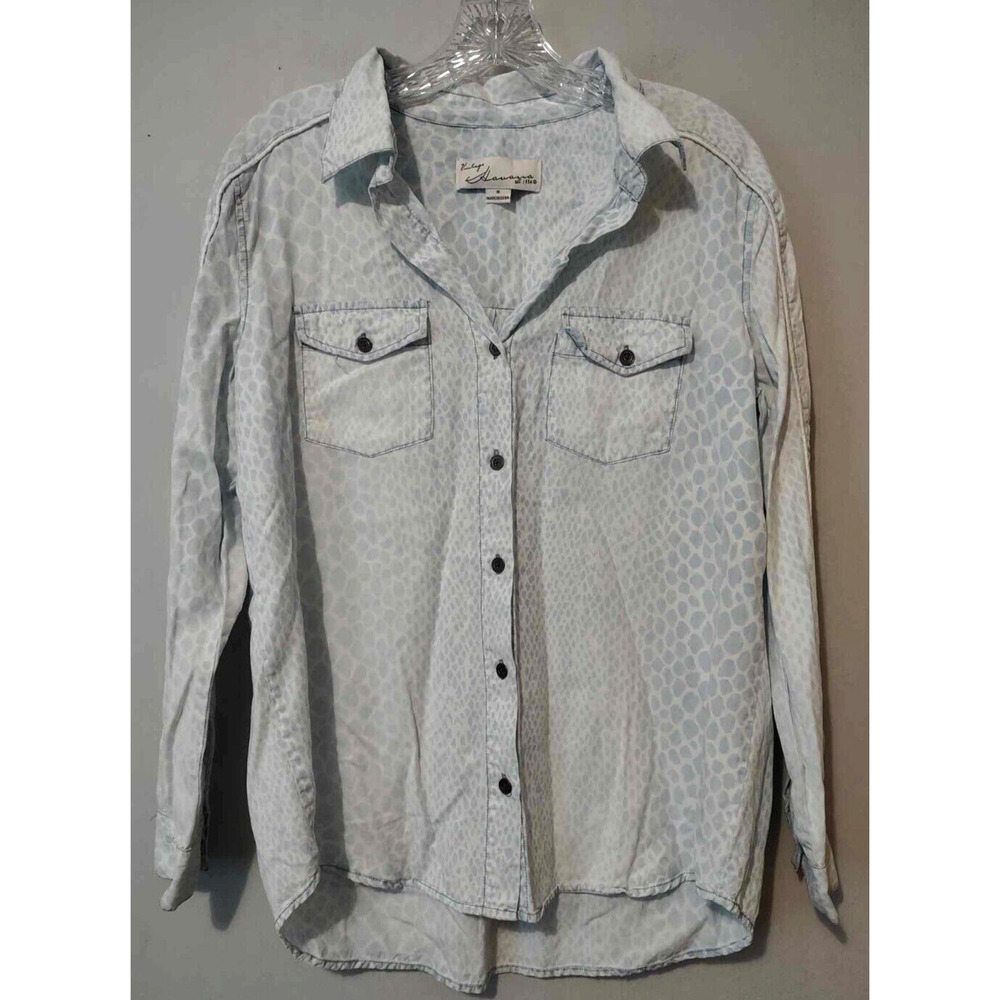 Vintage Havana Animal Print Chambray Button Up Top Size Small